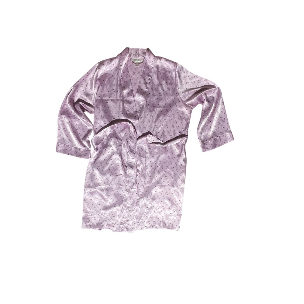 Morgan Taylor Intimates Satin Robe Kimono Lounge Wear Purple Floral Women's M